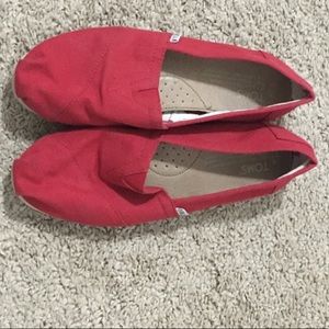 SOLD Toms red canvas slip on shoes